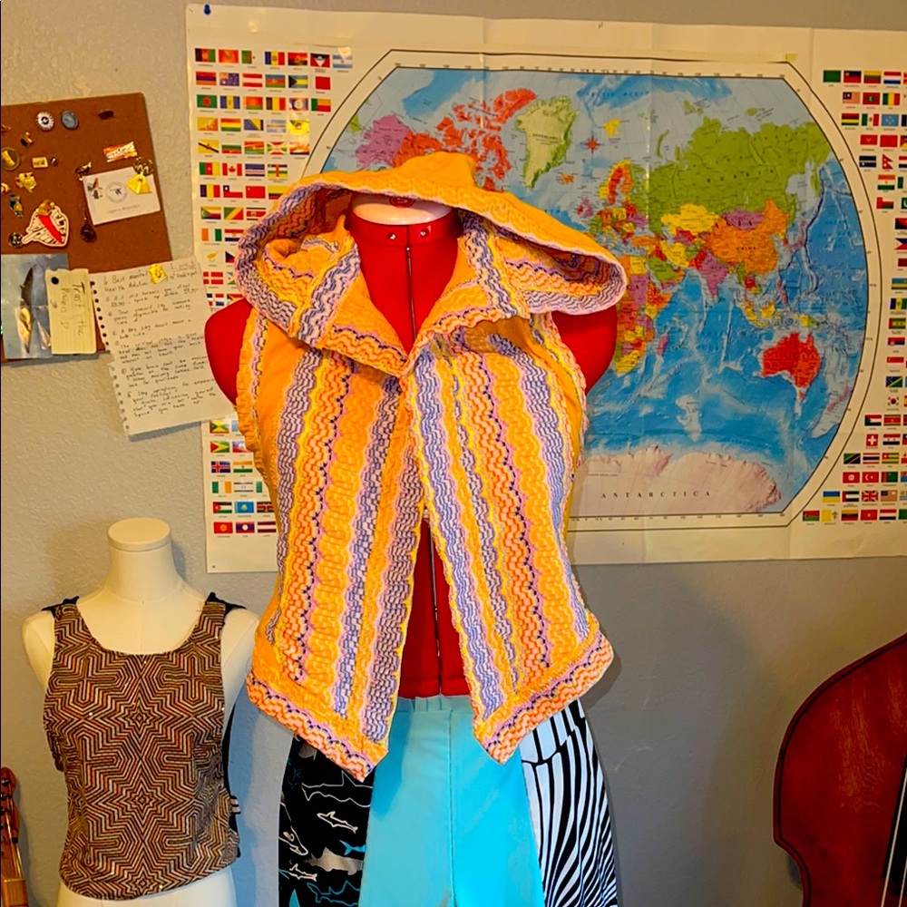 Orange and Purple retro Knit Hooded Festival vest